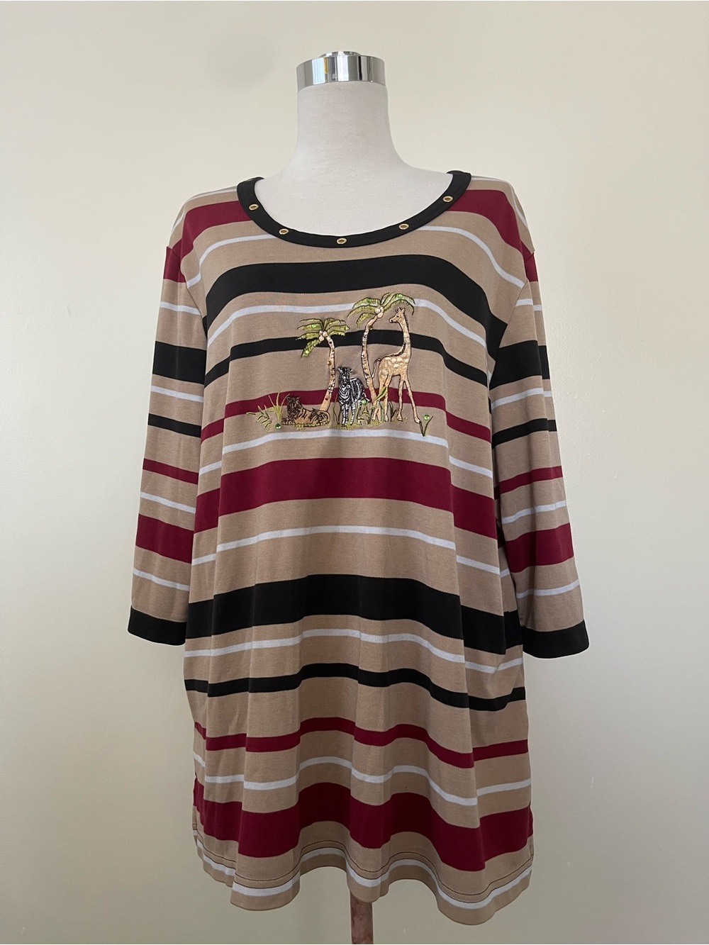 Needle & Thread Striped Top in Black, Beige & Burgundy